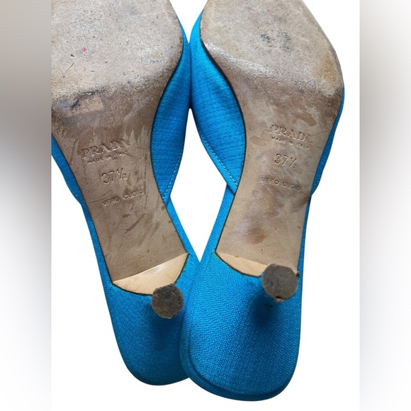 PRADA Blue Canvas Kitten Heel Mules Blue Pointed Toe - Picture 7 of 9